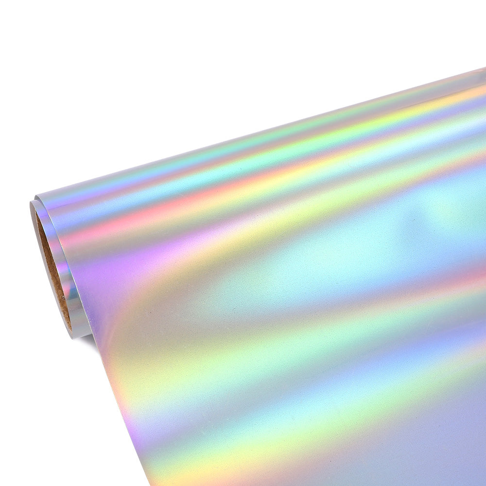 Holographic Glossy Rainbow Silver Adhesive Craft Vinyl 12 inch x 6 Feet,Silver Vinyl